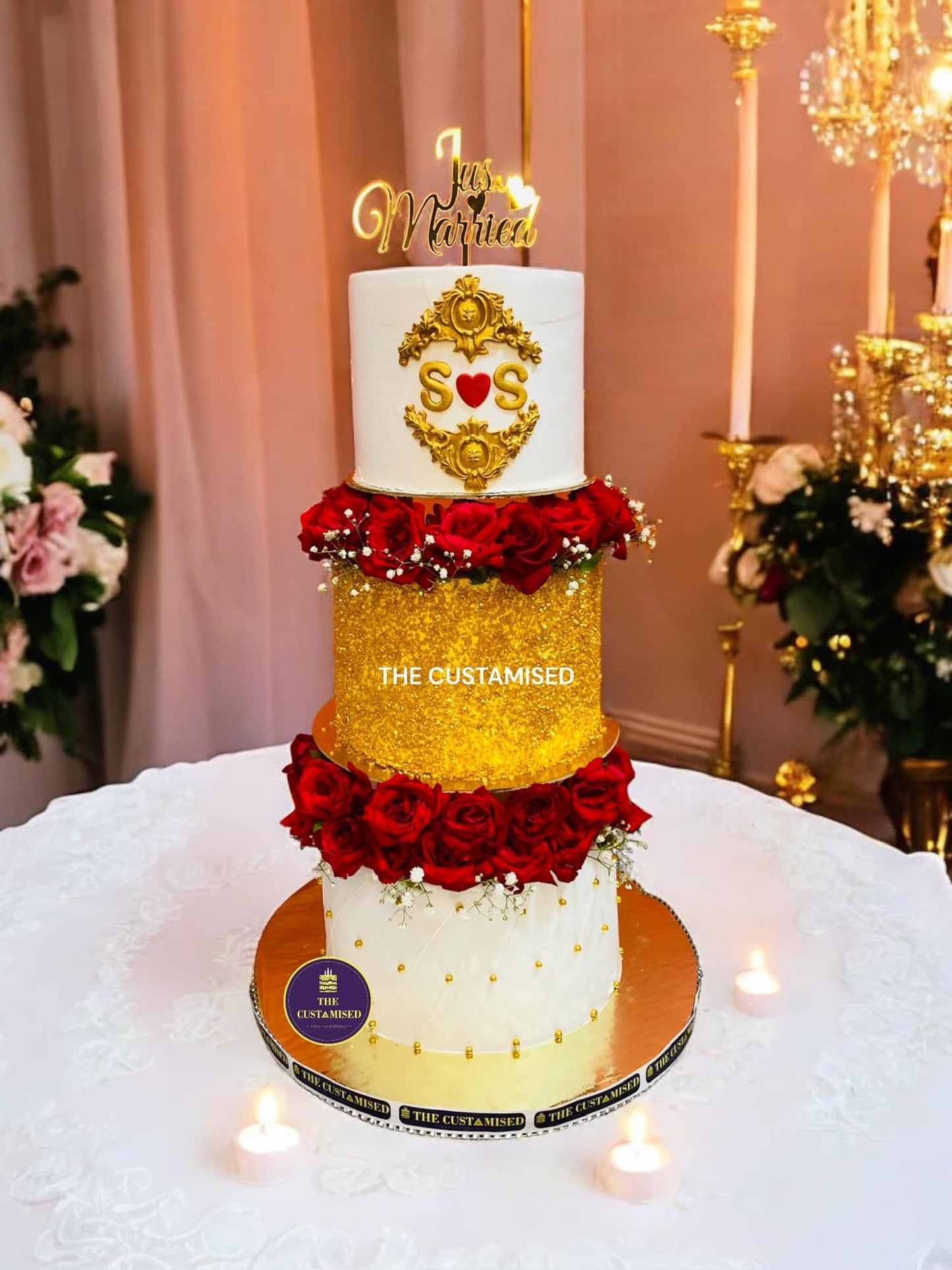 Royal Gold & Red Wedding Cake