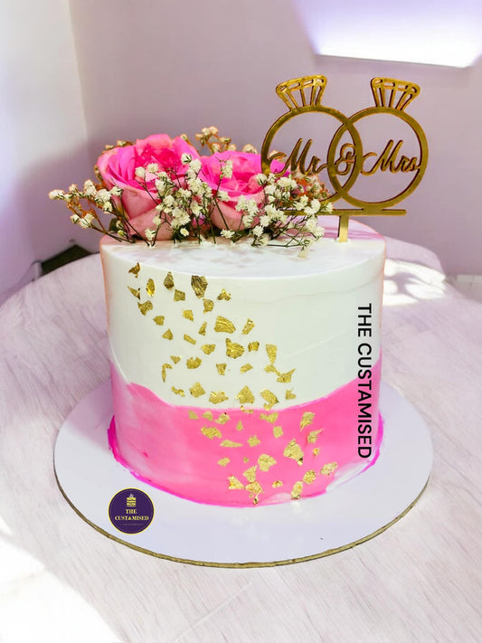 Pink & Gold “Mr & Mrs” Celebration Cake