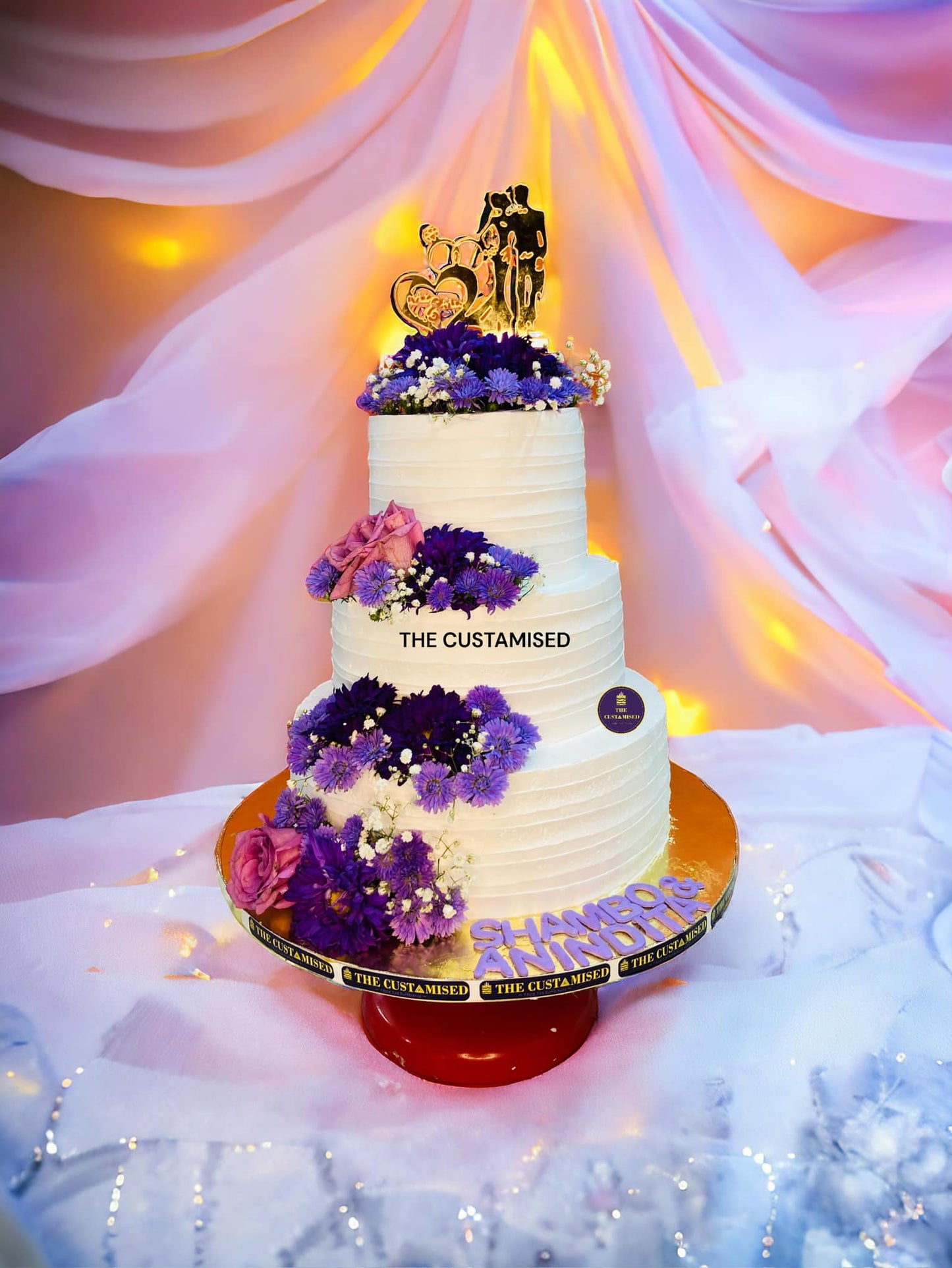 Elegant Floral Engagement Cake – 3 Tier