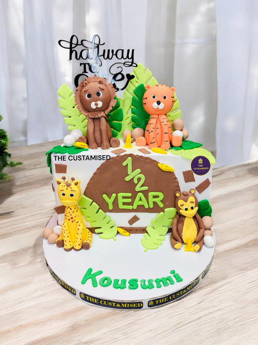 "Halfway to One" Jungle Safari Cake