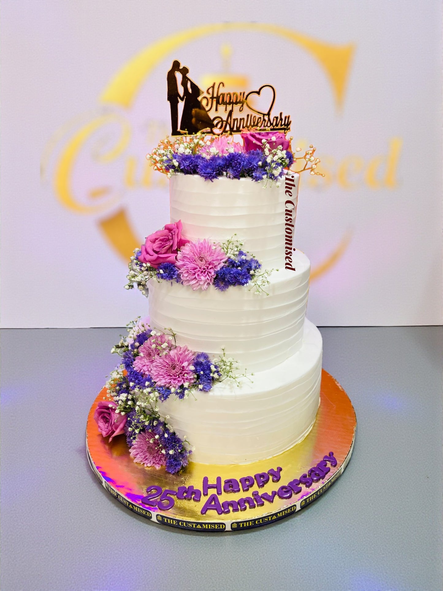 Elegant Floral Engagement Cake – 3 Tier