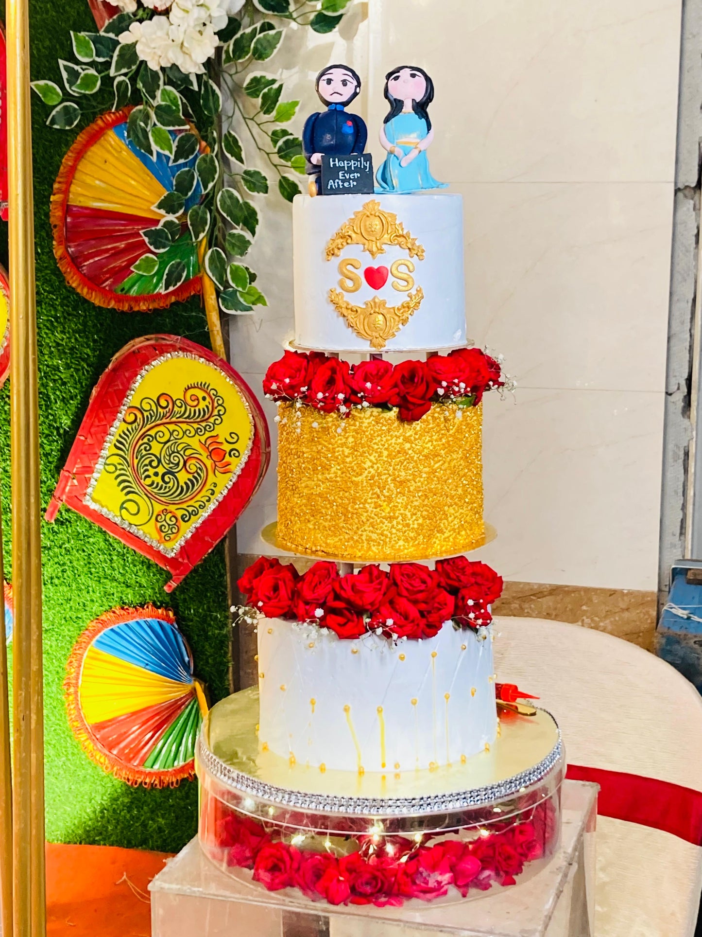 Royal Gold & Red Wedding Cake