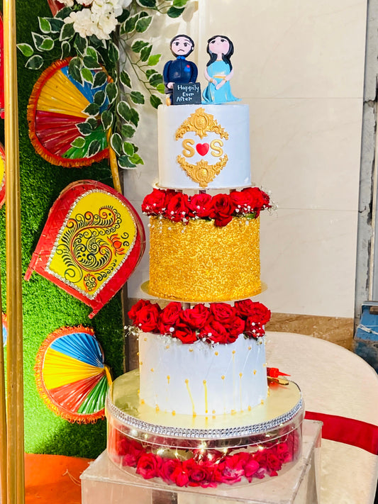 Royal Gold & Red Wedding Cake