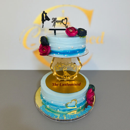 Blue 2 tier Stand Cake