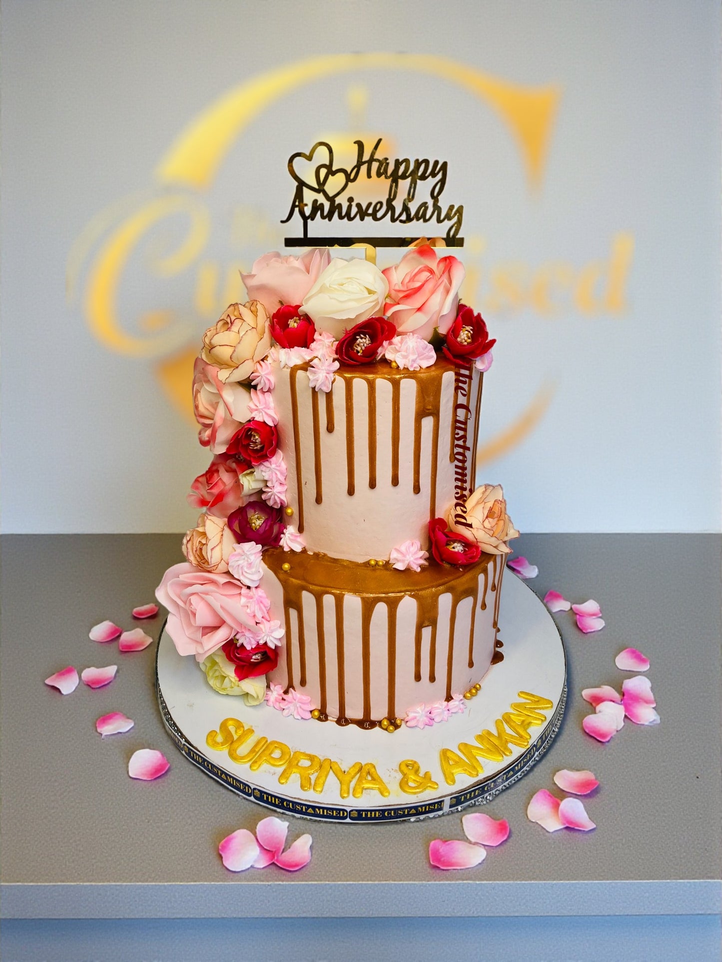 Elegant Floral Anniversary Cake